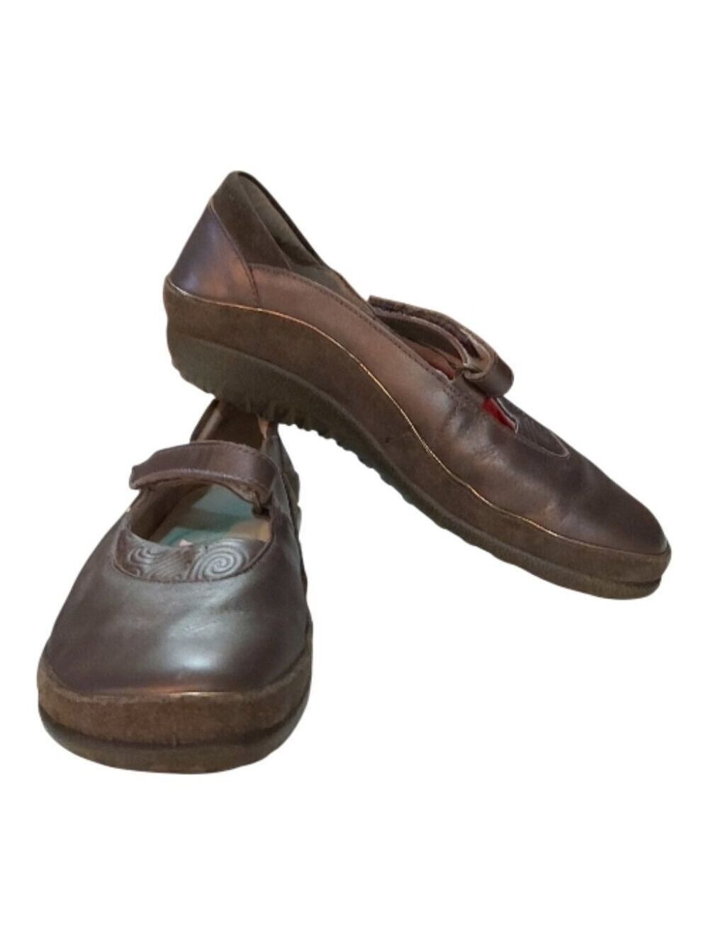 Naot Matai Brown Bronze Leather Mary Jane Wedge Shoes Size 36 EU / US 5 Women